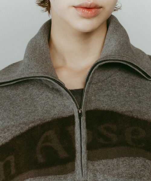 Knuth Marf】concept jacquard knit/moss green/ハーフジップニット