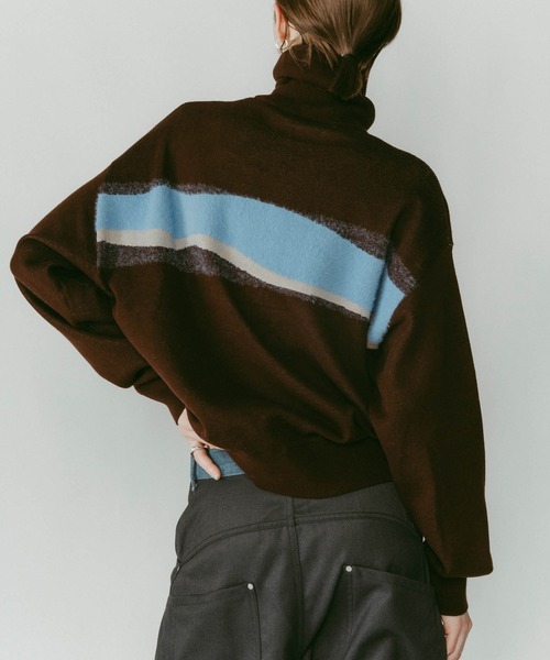 Knuth Marf】concept jacquard knit/moss green/ハーフジップニット