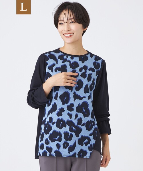EVEX by KRIZIA(エヴェックスバイクリツィア)の「【L】【ウォッシャブル】ジオメトリックパンサーカットソー(Tシャツ/カットソー・レディース・グリーン系その他4/ブラック/ライトブルー・46/44)」の1枚目の写真