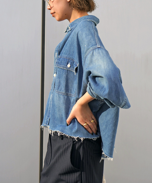 JOHNBULL/ジョンブル】デニムクロップドシャツ（シャツ/ブラウス