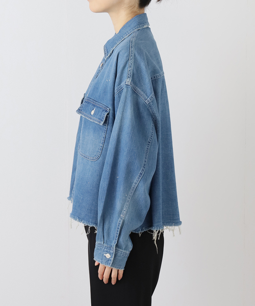 Johnbull デニムクロップドシャツ Mサイズ Johnbull ブラウス シャツ ライトデニムクロップドシャツ