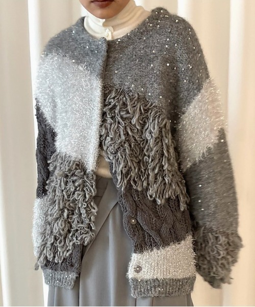 UND MIX YARN PATCHWORK KNIT CARDIGAN（カーディガン/ボレロ）｜Ameri