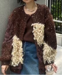 UND MIX YARN PATCHWORK KNIT CARDIGAN