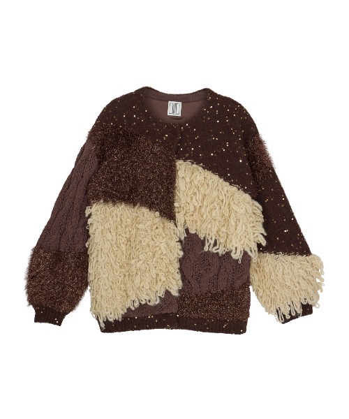 Ameri（アメリ）の「UND MIX YARN PATCHWORK KNIT CARDIGAN