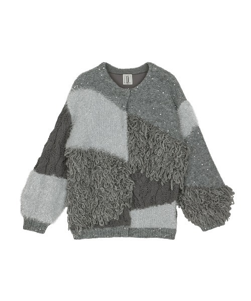Ameri（アメリ）の「UND MIX YARN PATCHWORK KNIT CARDIGAN
