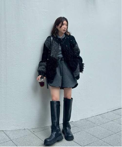 Ameri（アメリ）の「UND MIX YARN PATCHWORK KNIT CARDIGAN（カーディガン/ボレロ・レディース・マルチ/ブラック/グレー・FREE）」の5枚目の写真