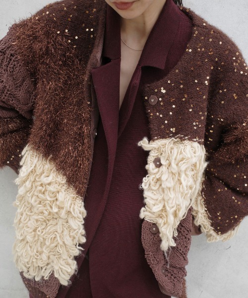 AMERI アメリ　パッチワークカーディガン UND MIX YARN PATCHWORK KNIT CARDIGAN（カーディガン/ボレロ）｜Ameri