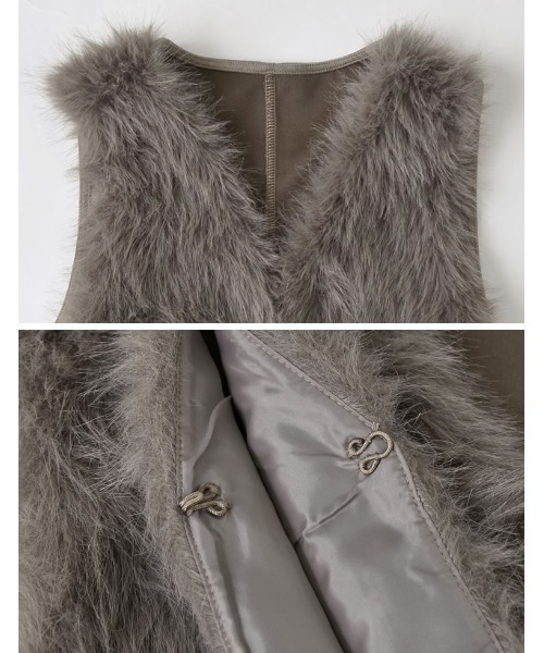 Re:EDIT（リエディ）の「フェイクファーベスト（ダウンベスト・レディース・モカ/アイボリー・MEDIUM/LARGE）」の13枚目の写真