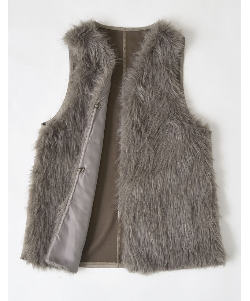Re:EDIT（リエディ）の「フェイクファーベスト（ダウンベスト・レディース・モカ/アイボリー・MEDIUM/LARGE）」の15枚目の写真