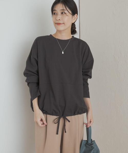 URBAN RESEARCH DOORS（アーバンリサーチドアーズ）の「ヘムドロストロングスリーブプルオーバー（Tシャツ/カットソー・レディース・チャコールグレー/オートミール/ライトカーキ・MEDIUM）」の7枚目の写真