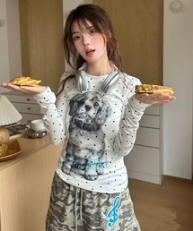 新色追加/ドットプリントドッグロングスリーブTシャツ