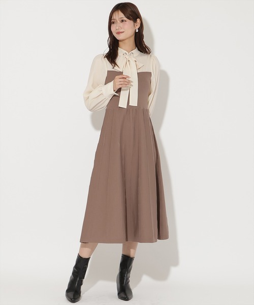 AND COUTURE(アンドクチュール)の「ボウタイ×ニットドッキングワンピース(ワンピース・レディース・ブラック/ダークブラウン・FREE)」の14枚目の写真