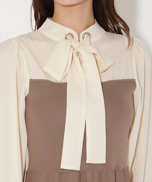 AND COUTURE(アンドクチュール)の「ボウタイ×ニットドッキングワンピース(ワンピース・レディース・ブラック/ダークブラウン・FREE)」の9枚目の写真