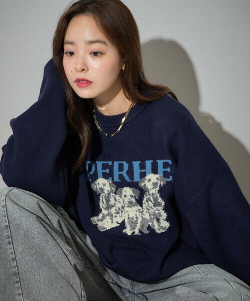 PUBLUX(パブリュクス)の「PUBLUX/パブリュクス ダルメシアン ドッグデザイン ジャガード ニット 限定展開(ニット/セーター・レディース・ナチュラル/ブラック/ネイビー/グリーン・MEDIUM/LARGE/SMALL)」の22枚目の写真