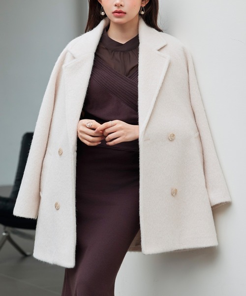 セール】ダブルブレストテーラードウールライクジャケット/コート