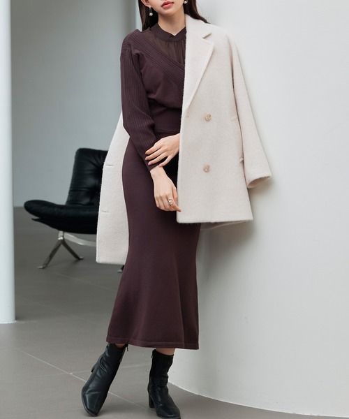 セール】ダブルブレストテーラードウールライクジャケット/コート