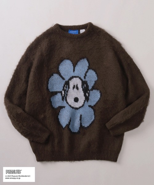 PEANUTS(ピーナッツ)の「【72】【PEANUTS/ピーナッツ】フラワーモチーフ シャギーニット(ニット/セーター・メンズ・アイボリー/ライトブルー/ブラウン・M/L/XL)」の3枚目の写真