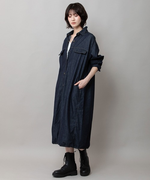 Munich（ミューニック）の「6ozスラブデニムシャツワンピース/ライトアウター（ワンピース・レディース・インディゴブルー/ライトグレー/ブラック・FREE）」の4枚目の写真