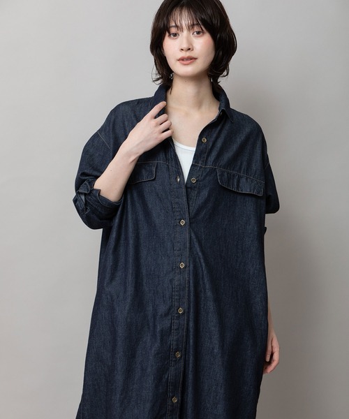 Munich（ミューニック）の「6ozスラブデニムシャツワンピース/ライトアウター（ワンピース・レディース・インディゴブルー/ライトグレー/ブラック・FREE）」の6枚目の写真