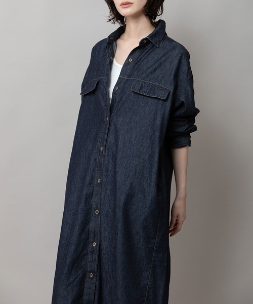 Munich（ミューニック）の「6ozスラブデニムシャツワンピース/ライトアウター（ワンピース・レディース・インディゴブルー/ライトグレー/ブラック・FREE）」の7枚目の写真