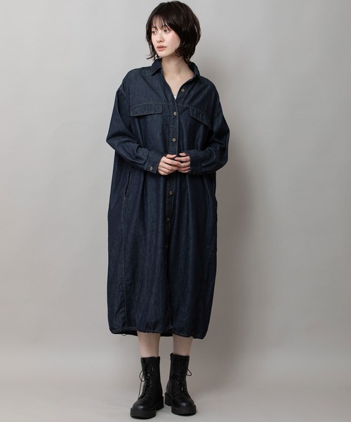 Munich（ミューニック）の「6ozスラブデニムシャツワンピース/ライトアウター（ワンピース・レディース・インディゴブルー/ライトグレー/ブラック・FREE）」の9枚目の写真
