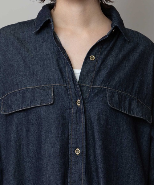 Munich（ミューニック）の「6ozスラブデニムシャツワンピース/ライトアウター（ワンピース・レディース・インディゴブルー/ライトグレー/ブラック・FREE）」の10枚目の写真