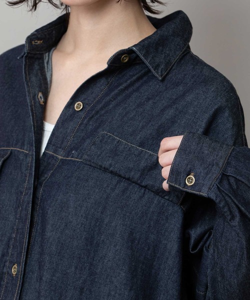 Munich（ミューニック）の「6ozスラブデニムシャツワンピース/ライトアウター（ワンピース・レディース・インディゴブルー/ライトグレー/ブラック・FREE）」の11枚目の写真