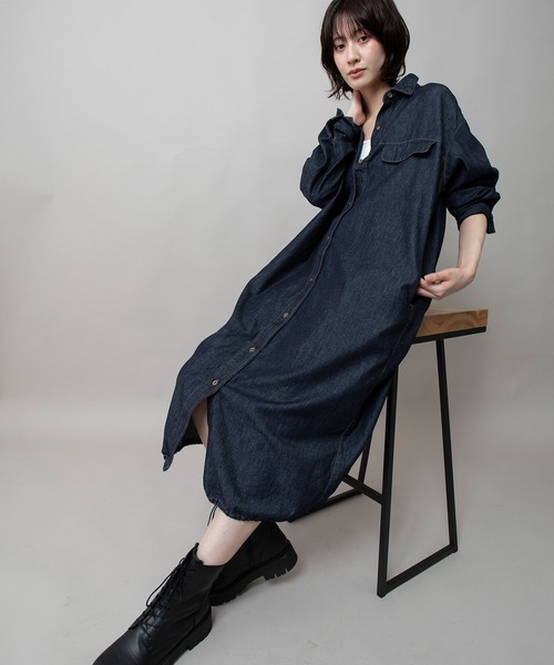 Munich（ミューニック）の「6ozスラブデニムシャツワンピース/ライトアウター（ワンピース・レディース・インディゴブルー/ライトグレー/ブラック・FREE）」の16枚目の写真