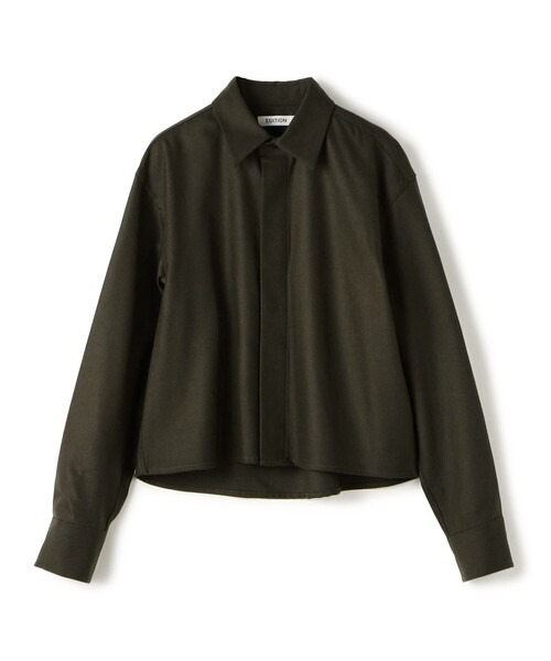 EDITION（エディション）の「ウールメルトンポプリン クロップドシャツ（シャツ/ブラウス・レディース・ブラック系その他/ダークブラウン・36/34）」の2枚目の写真