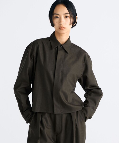 EDITION（エディション）の「ウールメルトンポプリン クロップドシャツ（シャツ/ブラウス・レディース・ブラック系その他/ダークブラウン・36/34）」の4枚目の写真