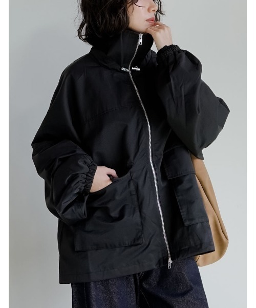 今期⭐︎新品⭐︎ポリエステル スタンドカラー ブルゾン　ブラック　M スタンドカラージップブルゾン（ブルゾン）｜Re:EDIT（リエディ）の