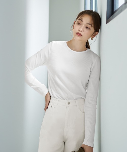 STYLE DELI（スタイルデリ）の「中太リブBASIC長袖カットソートップス（Tシャツ/カットソー・レディース・ホワイト/ブラック/ライトグレー/ネイビー・MEDIUM）」の2枚目の写真