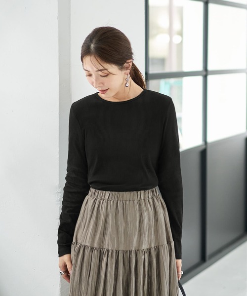 STYLE DELI（スタイルデリ）の「中太リブBASIC長袖カットソートップス（Tシャツ/カットソー・レディース・ホワイト/ブラック/ライトグレー/ネイビー・MEDIUM）」の3枚目の写真