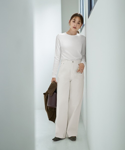 STYLE DELI（スタイルデリ）の「中太リブBASIC長袖カットソートップス（Tシャツ/カットソー・レディース・ホワイト/ブラック/ライトグレー/ネイビー・MEDIUM）」の12枚目の写真