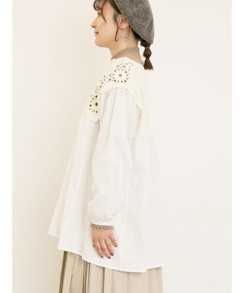 Samansa Mos2（サマンサ モスモス）の「花柄ニット+布帛切替チュニック（ニット/セーター・レディース・モカ/オレンジ/キナリ/ブラック/カーキ・F）」の9枚目の写真