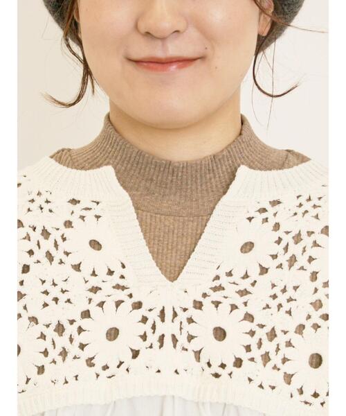 Samansa Mos2（サマンサ モスモス）の「花柄ニット+布帛切替チュニック（ニット/セーター・レディース・モカ/オレンジ/キナリ/ブラック/カーキ・F）」の11枚目の写真