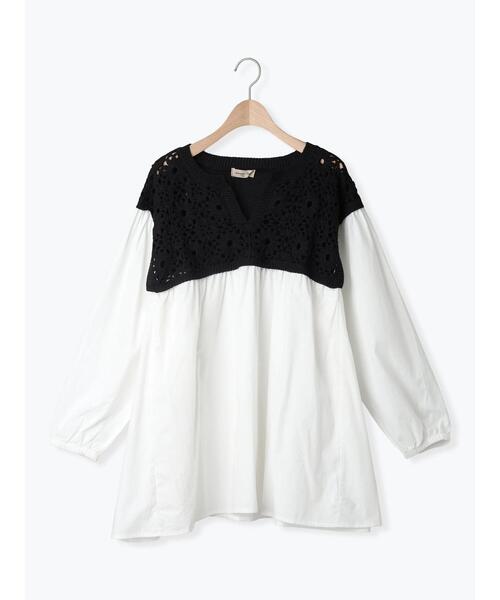 Samansa Mos2（サマンサ モスモス）の「花柄ニット+布帛切替チュニック（ニット/セーター・レディース・モカ/オレンジ/キナリ/ブラック/カーキ・F）」の18枚目の写真