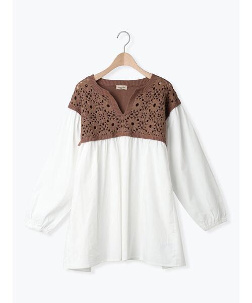 Samansa Mos2（サマンサ モスモス）の「花柄ニット+布帛切替チュニック（ニット/セーター・レディース・モカ/オレンジ/キナリ/ブラック/カーキ・F）」の20枚目の写真