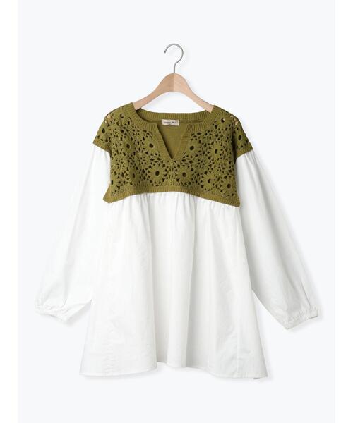 Samansa Mos2（サマンサ モスモス）の「花柄ニット+布帛切替チュニック（ニット/セーター・レディース・モカ/オレンジ/キナリ/ブラック/カーキ・F）」の21枚目の写真