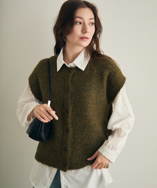 Lunea（ルネア）の「ミックスカラーニットベスト（ベスト・レディース・オリーブ/グレー・FREE）」の7枚目の写真