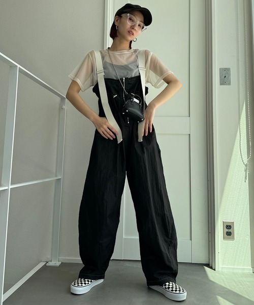 【新品】CFT. 洗える♡ワイドサスペンダーカラーステッチサロペットパンツ ワイドサスペンダーカラーステッチサロペットパンツ（サロペット