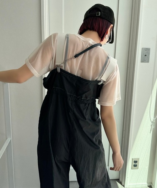 【新品】CFT. 洗える♡ワイドサスペンダーカラーステッチサロペットパンツ CFT. サロペット オーバーオール ワイドサスペンダーカラーステッチ