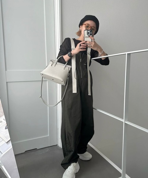 【新品】CFT. 洗える♡ワイドサスペンダーカラーステッチサロペットパンツ セール】ワイドサスペンダーカラーステッチサロペットパンツ