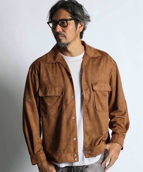 The DUFFER of ST.GEORGE(ザダファーオブセントジョージ)の「FAKE SUEDE OPEN COLLAR SHIRT:フェイクスウェード オープンカラーシャツ 開襟シャツ(シャツ/ブラウス・メンズ・ブラウン/グレイッシュベージュ・X-LARGE/LARGE/MEDIUM)」の2枚目の写真