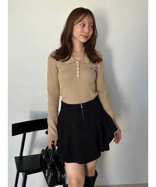 SNIDEL（スナイデル）の「LACOSTE/ポロリブニット（ニット/セーター・レディース・その他/ホワイト/キャメル/グレー・F）」の4枚目の写真