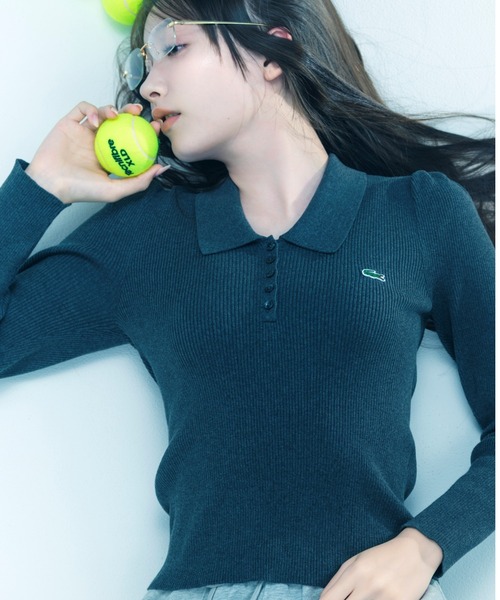 SNIDEL（スナイデル）の「LACOSTE/ポロリブニット（ニット/セーター・レディース・その他/ホワイト/キャメル/グレー・F）」の3枚目の写真