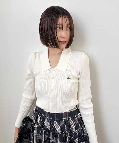 SNIDEL（スナイデル）の「LACOSTE/ポロリブニット（ニット/セーター・レディース・その他/ホワイト/キャメル/グレー・F）」の2枚目の写真