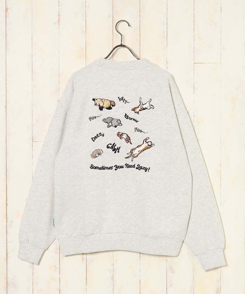 Bleu Bleuet（ブルーブルーエ）の「Lazyアニマル刺繍トレーナー（スウェット・レディース・アイボリー/ダークグリーン/キナリ・M/L）」の12枚目の写真