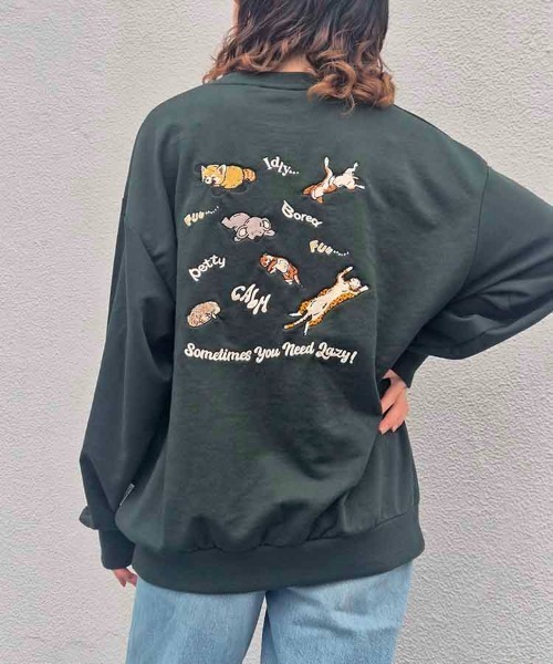 Bleu Bleuet（ブルーブルーエ）の「Lazyアニマル刺繍トレーナー（スウェット・レディース・アイボリー/ダークグリーン/キナリ・M/L）」の22枚目の写真