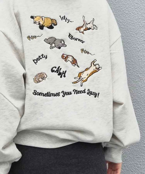 Lazyアニマル刺繍トレーナー（Tシャツ/カットソー）｜Bleu Bleuet